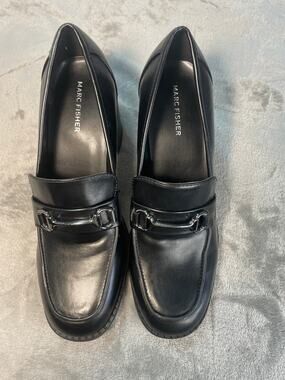 Marc Fisher Black Loafers with Silver Buckle - Size Women's 10M